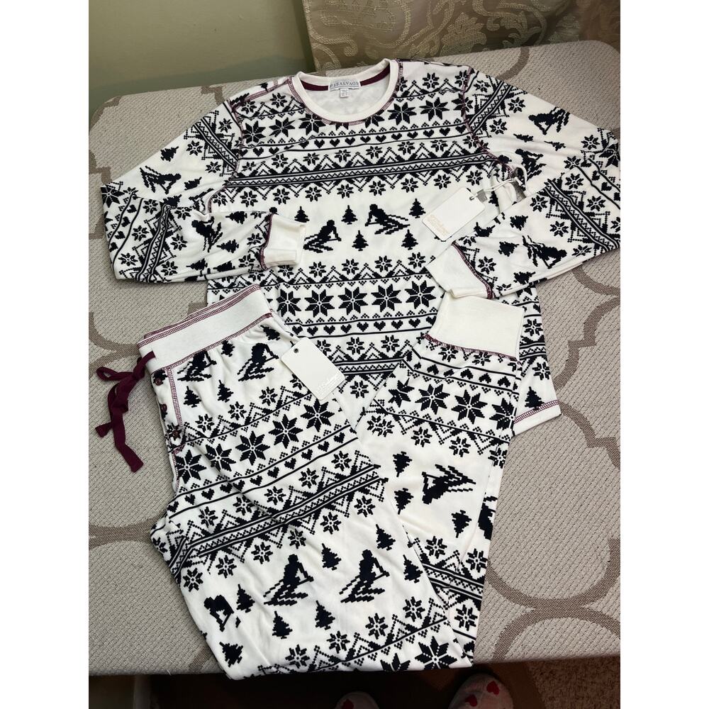 P.J. Salvage Womens Ivory Ski Club Fairisle Set, Top Size XS, pants size small